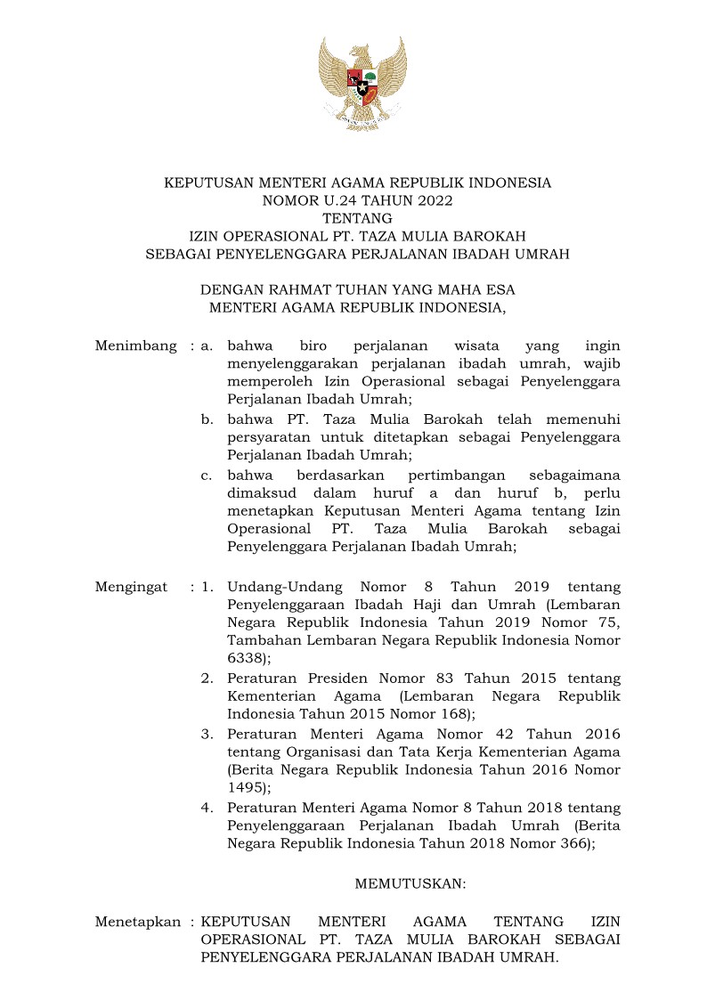 Dokumen Izin Umroh TAZA BANDUNG